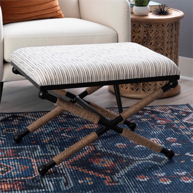Riverbay Furniture Cotton Black Campaign Accent Stool Rectangular Upholstered 24