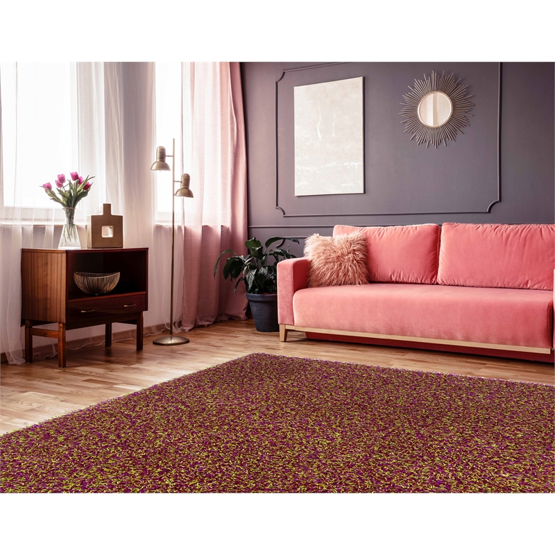 Riverbay Furniture Transitional Shag Polyester 8'x10' Rug in Pink and Green