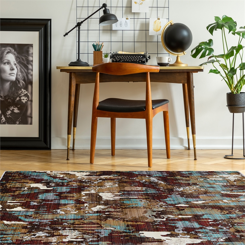 Riverbay Furniture Transitional Polypropylene 3'x5' Rug in Beige and Burgundy