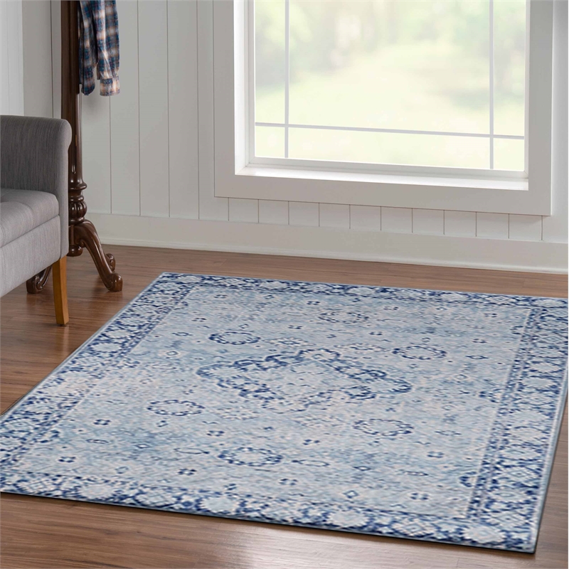 Riverbay Furniture Traditional Woven Polyester 5'x7' Rug in Blue