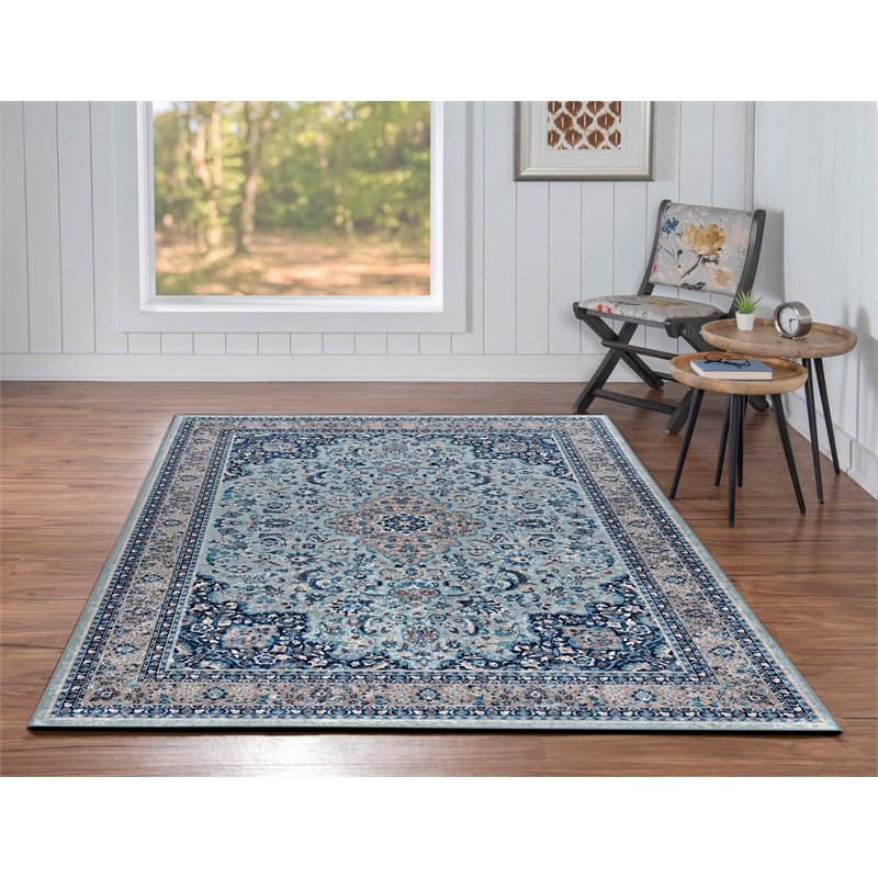 Riverbay Furniture Traditional Woven Polyester 5'x7' Rug in Blue