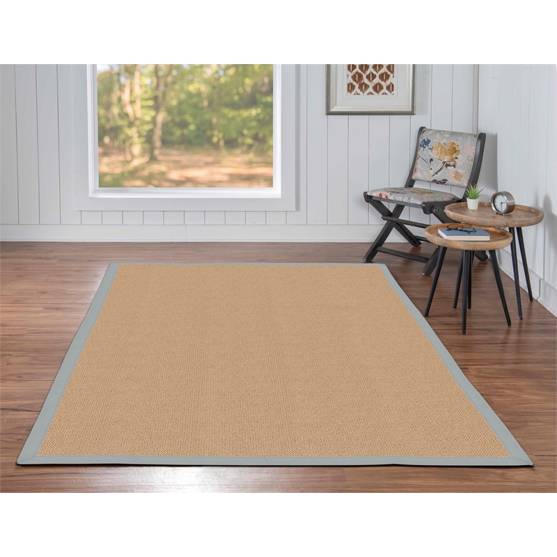 Riverbay Furniture Machine Tufted Wool 5'x8' Rug in Sisal and Ice Blue