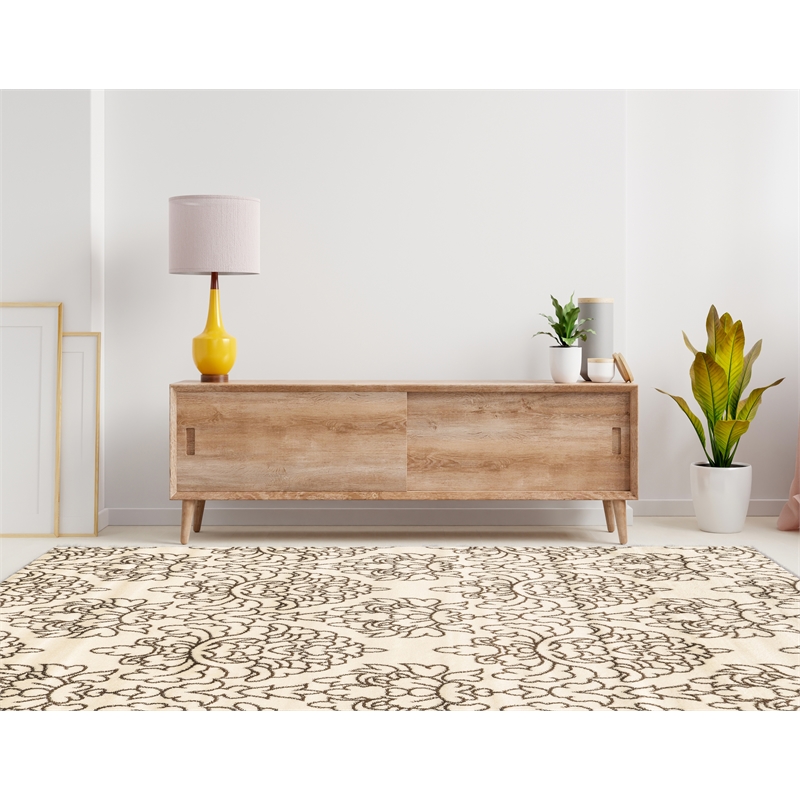 Riverbay Furniture Transitional Polypropylene 8'x10' Rug in Cream and Brown