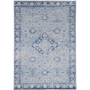 Riverbay Furniture Traditional Woven Polyester 6'7&quotx9'7&quot Rug in Blue