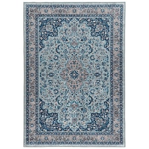Riverbay Furniture Traditional Woven Polyester 6'7&quotx9'7&quot Rug in Blue