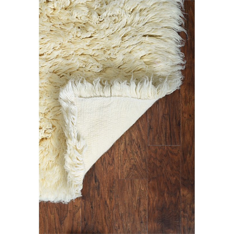Riverbay Furniture Transitional Flokati Shag Wool 3'x5' Rug in Natural