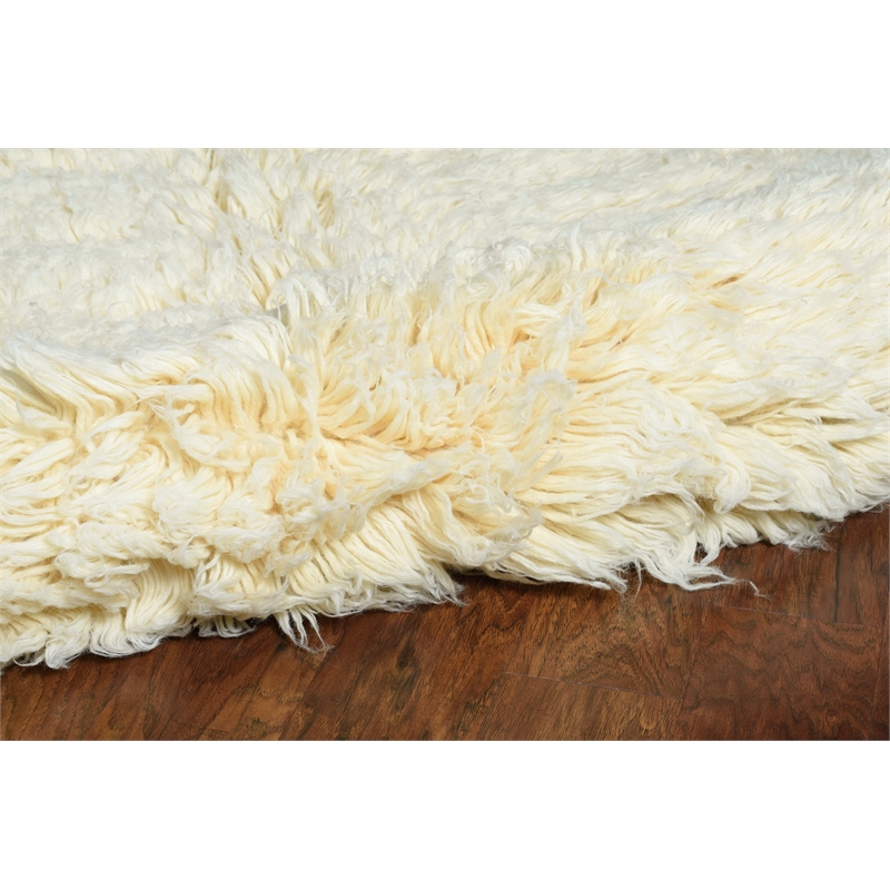 Riverbay Furniture Transitional Flokati Shag Wool 3'x5' Rug in Natural