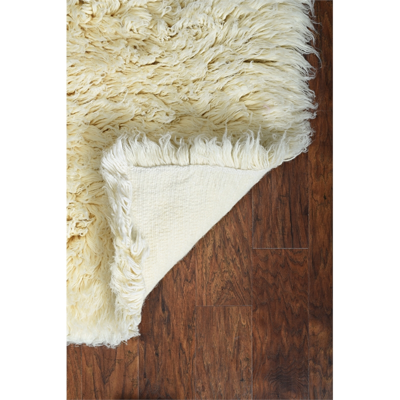 Riverbay Furniture Transitional Flokati Shag Wool 9'x12' Rug in Natural