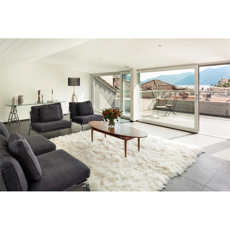 Riverbay Furniture Transitional Flokati Shag Wool 9'x12' Rug in Natural