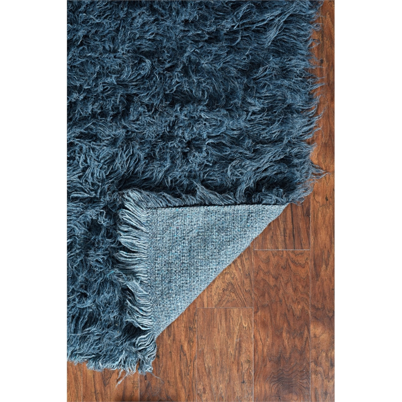 Riverbay Furniture Transitional Flokati Hand Woven Wool 5'x8' Rug in Denim Blue