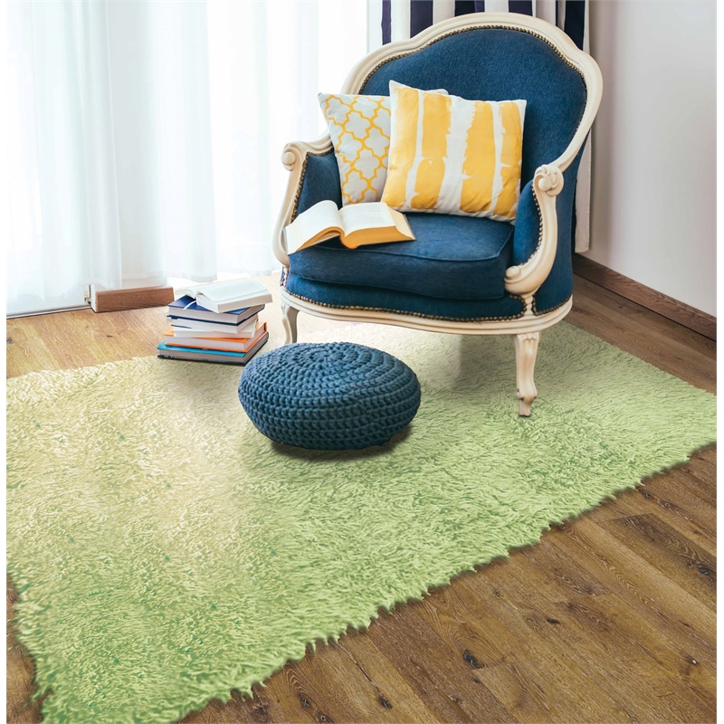 Riverbay Furniture Transitional Flokati Hand Woven Wool 5'x8' Rug in Lime Green