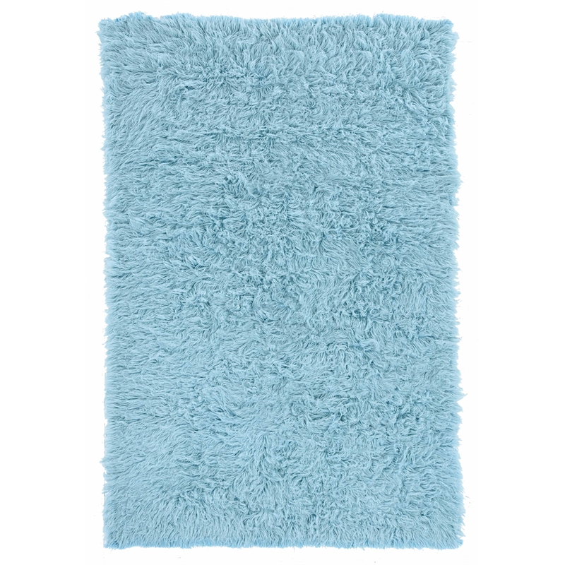 Riverbay Furniture Transitional Flokati Hand Woven Wool 5'x8' Rug in Pastel Blue