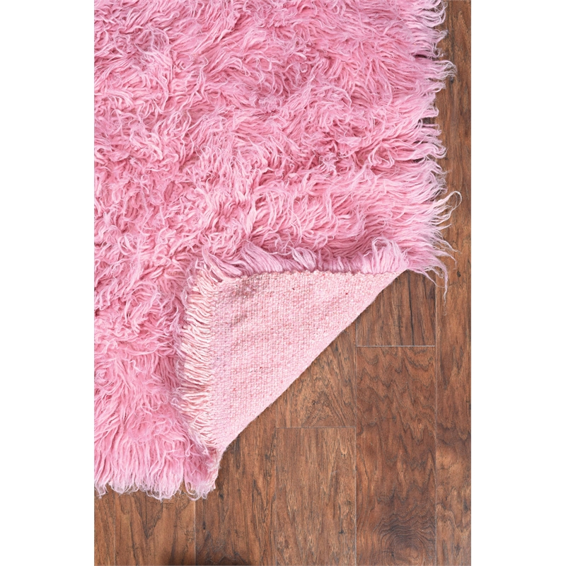 Riverbay Furniture Transitional Flokati Hand Woven Wool 5'x8' Rug in Pastel Pink