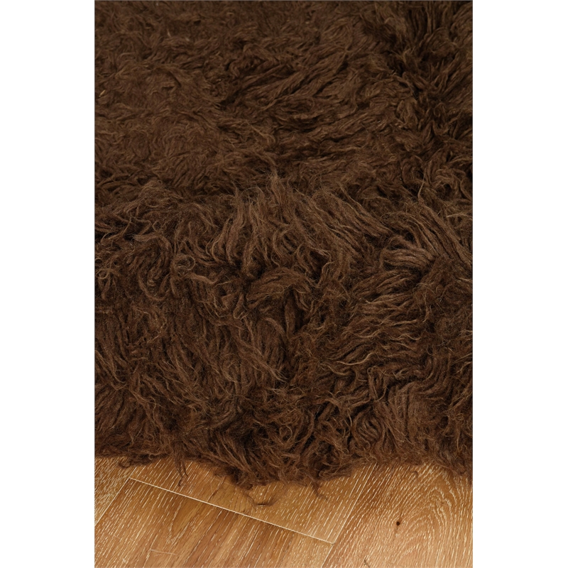 Riverbay Furniture Transitional Flokati Hand Woven Wool 8'x10' Rug in Brown