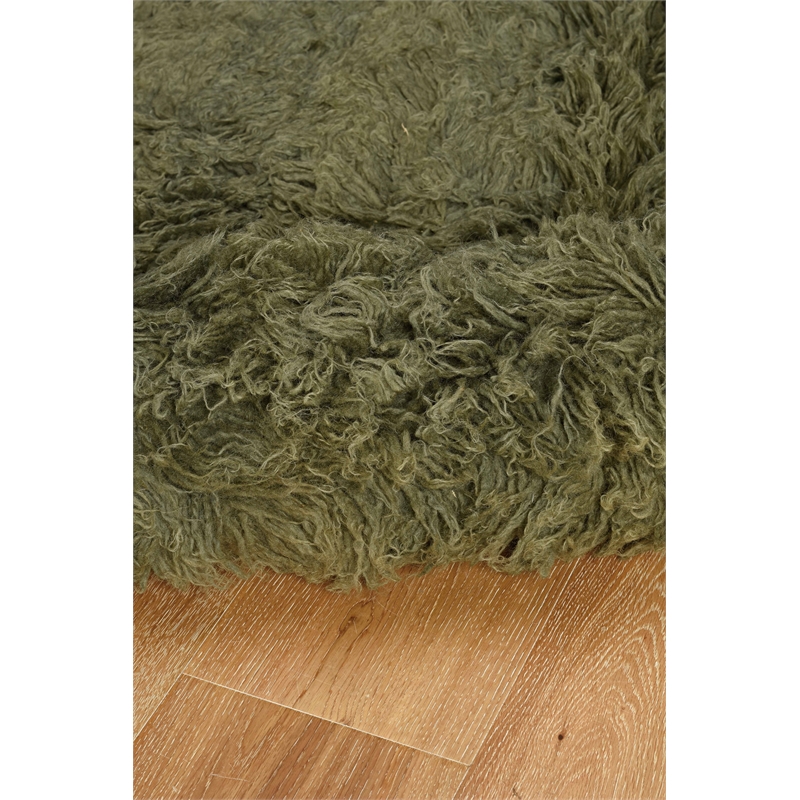 Riverbay Furniture Transitional Flokati Hand Woven Wool 8'x10' Rug in Green