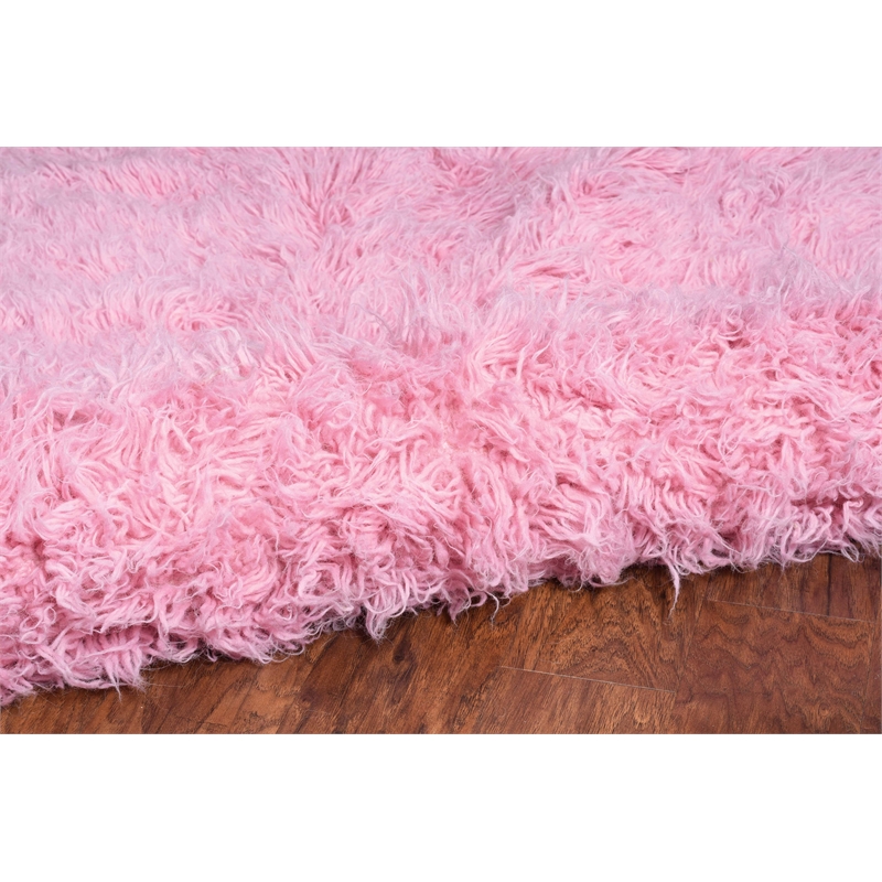 Riverbay Furniture Transitional Flokati Hand Woven Wool 8'x10' Rug in Pink