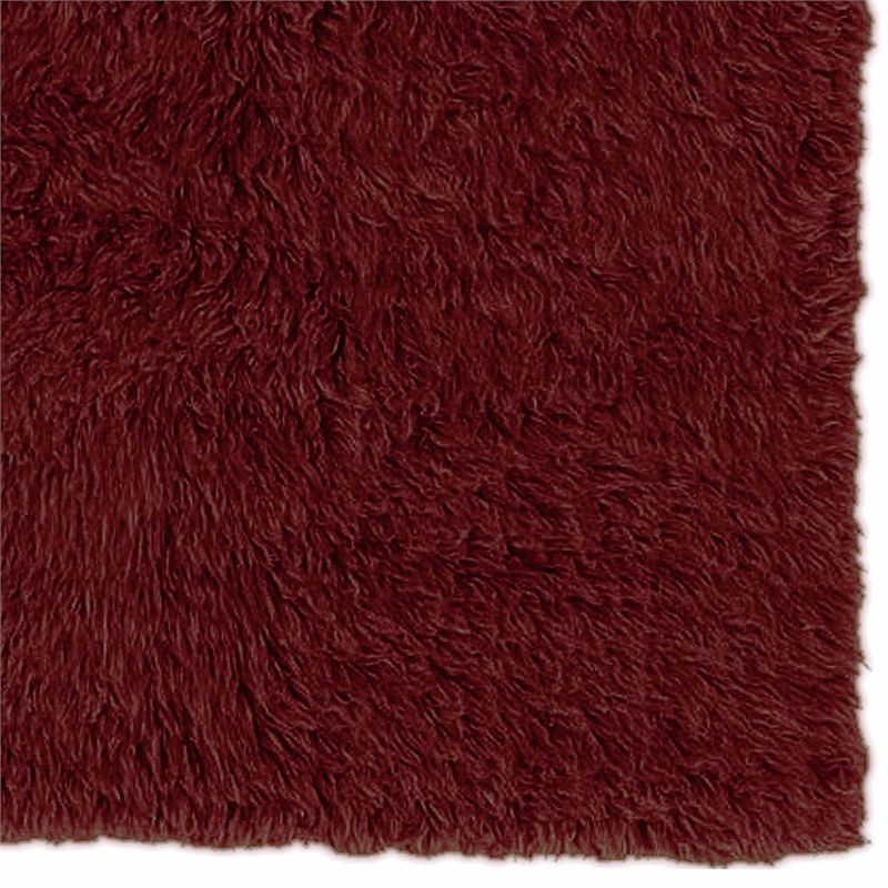 Riverbay Furniture Transitional Flokati Hand Woven Wool 9'x12' Rug in Red