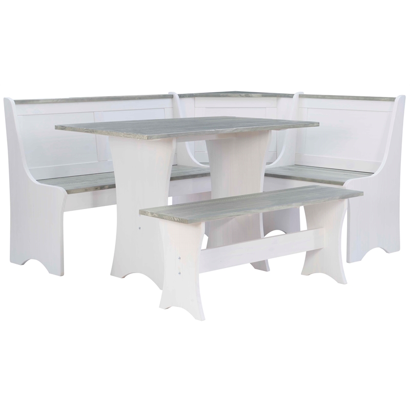 Riverbay Furniture Coastal Wood Corner Dining Nook in Gray