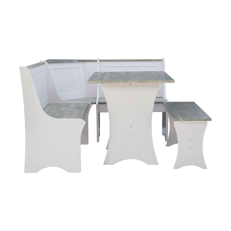 Riverbay Furniture Coastal Wood Corner Dining Nook in Gray