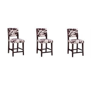 Riverbay Furniture Set of 3 24&quot Wood Cow Print Counter Stool in Brown