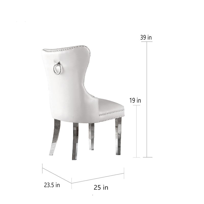 Tufted White Faux Leather Side Chairs with Silver Stainless Steel (Set of 2)