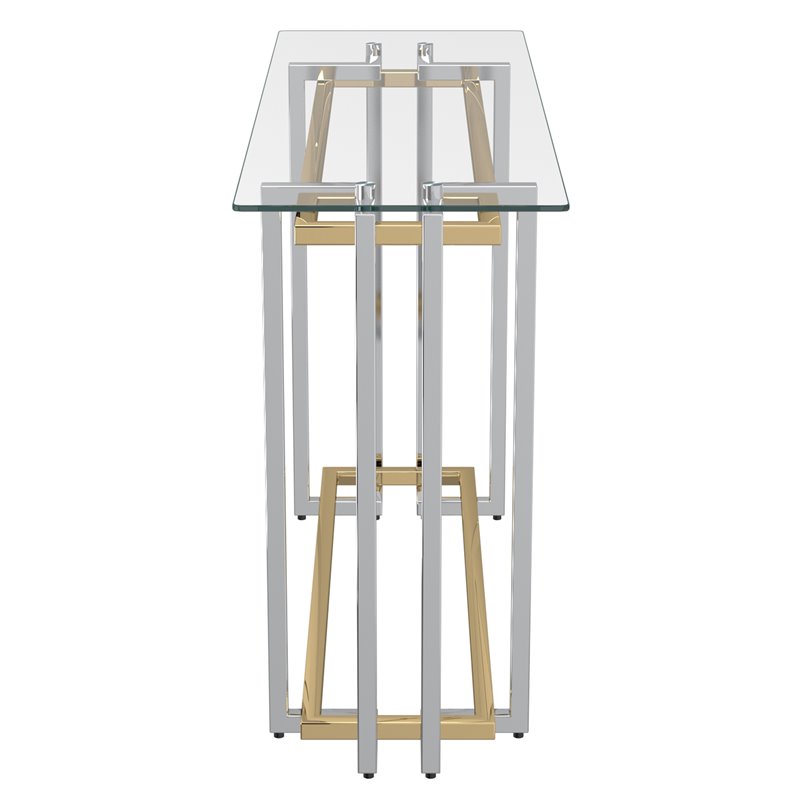 Contemporary Metal and Glass Console Table Silver and Gold