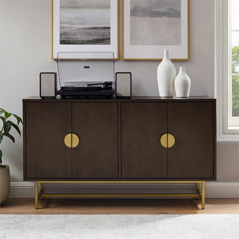 Crosley Furniture Blair Mid-Century Wood/Steel Sideboard in Dark Brown/Gold