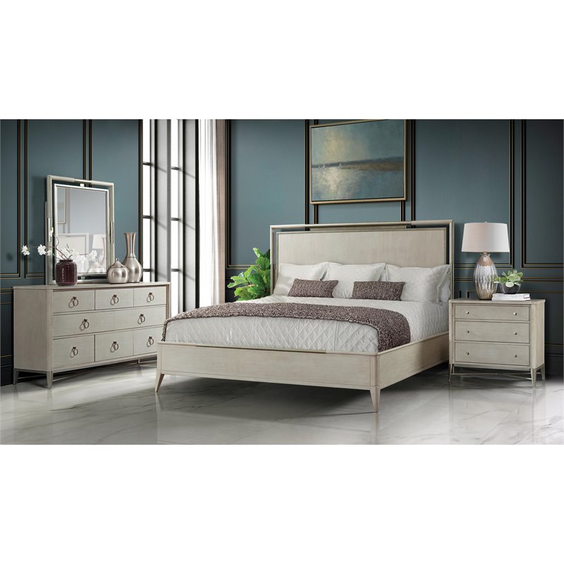 Riverside Furniture Maisie Wood 3-Drawer Modern Nightstand in Champagne Beige