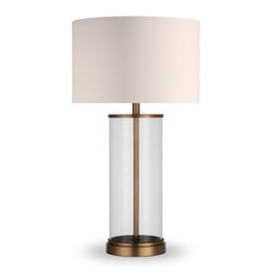 Henn&Hart 15&quot Antique Brass Metal/Glass/Fabric Table Lamp