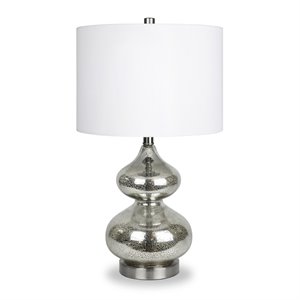 Henn&Hart 13&quot Mercury Glass/Satin Nickel Metal/Glass/Fabric Table Lamp