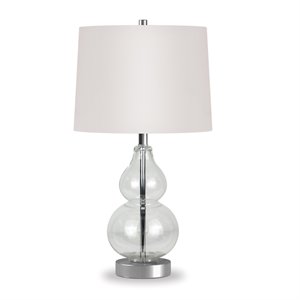 Henn&Hart 12&quot Clear Glass/Satin Nickel Metal/Glass/Fabric Table Lamp