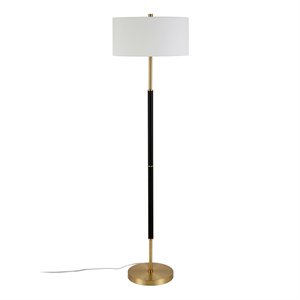 Henn&Hart 17&quot Matte Black/Brass Metal/Fabric Floor Lamp