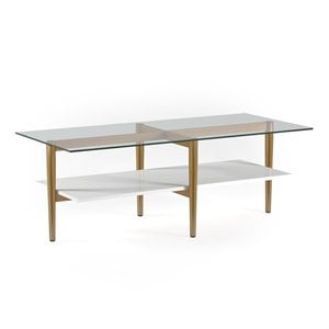 Henn&Hart 47&quot Brass/White Metal/Glass Coffee Table