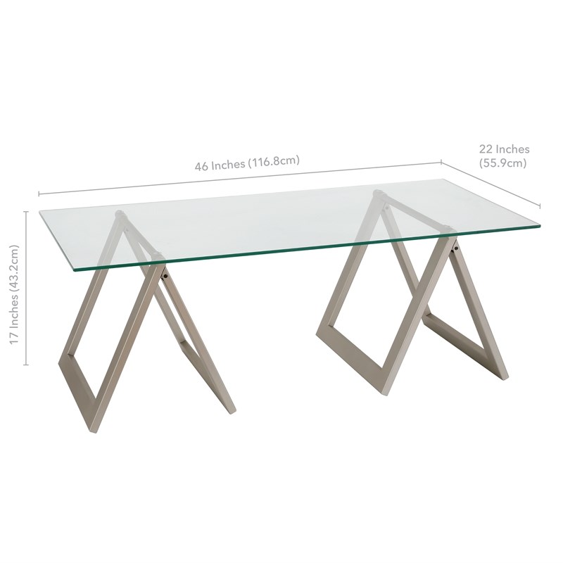 Henn&Hart Metal Nickel and Gray Sawhorse Legged Coffee Table