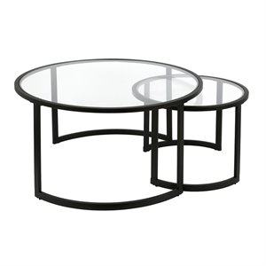 Henn&Hart 18.5&quot Nested Round Metal Black Coffee Table Black Bronze
