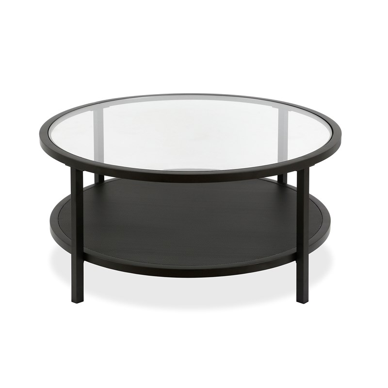 Henn&Hart Metal Regtangular Mesh Shelf Black and Glass Coffee Table