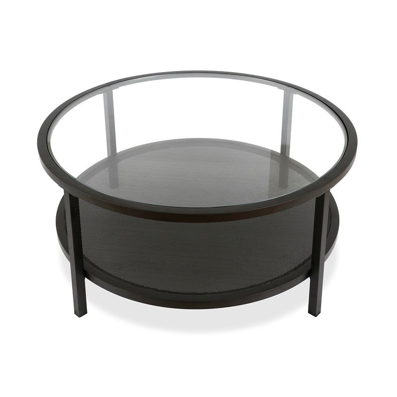 Henn&Hart Metal Regtangular Mesh Shelf Black and Glass Coffee Table