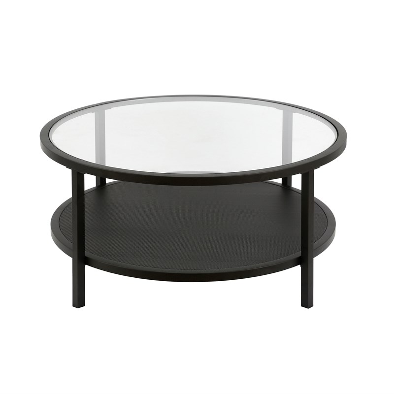Henn&Hart Metal Regtangular Mesh Shelf Black and Glass Coffee Table