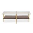 Henn&Hart Mid-Century Brass Metal Rectangle Coffee Table and Walnut Wood Shelf