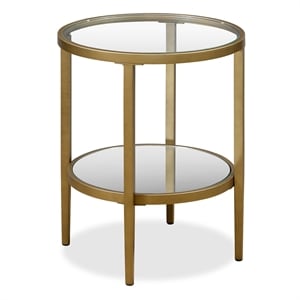Henn&Hart 20&quot Antique Brass Finish Metal/Glass Side Table