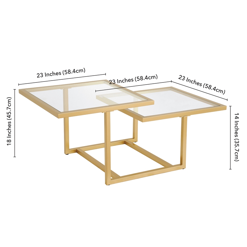 Henn&Hart Metal Two-Tier Glass Top Gold Coffee Table