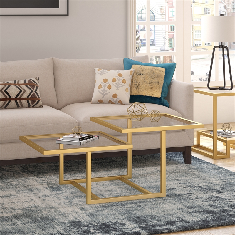 Henn&Hart Metal Two-Tier Glass Top Gold Coffee Table