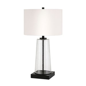 Henn&Hart 15&quot Seeded Glass/Blackened Bronze Metal/Glass/Fabric Table Lamp