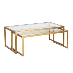 Henn&Hart Metal Rectangle Nested Coffee Tables in Gold and Brass with Glass Top