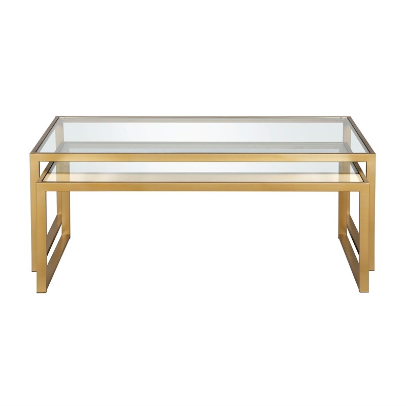 Henn&Hart Metal Rectangle Nested Coffee Tables in Gold and Brass with Glass Top