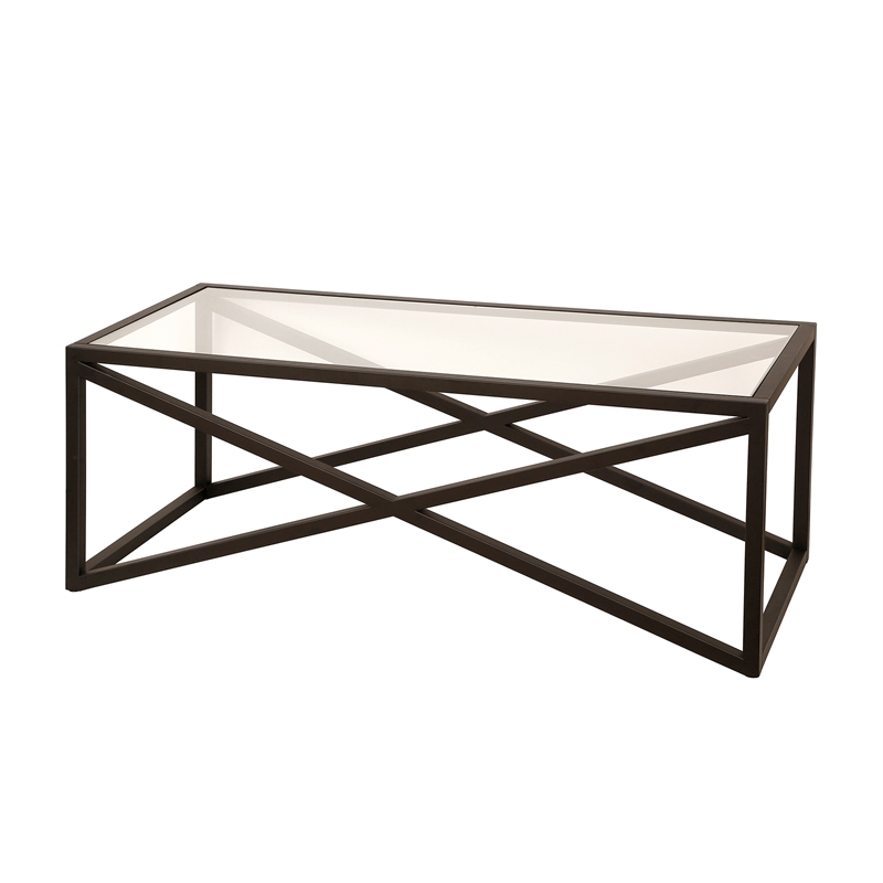 Henn&Hart Black and Bronze Rectangular Coffee Table with Glass Top