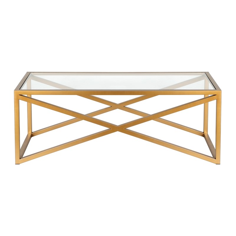 Henn&Hart Brass and Gold Rectangular Coffee Table with Glass Top
