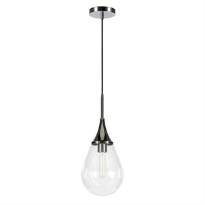 Henn&Hart 7&quot Polished Nickel Metal/Glass Pendant