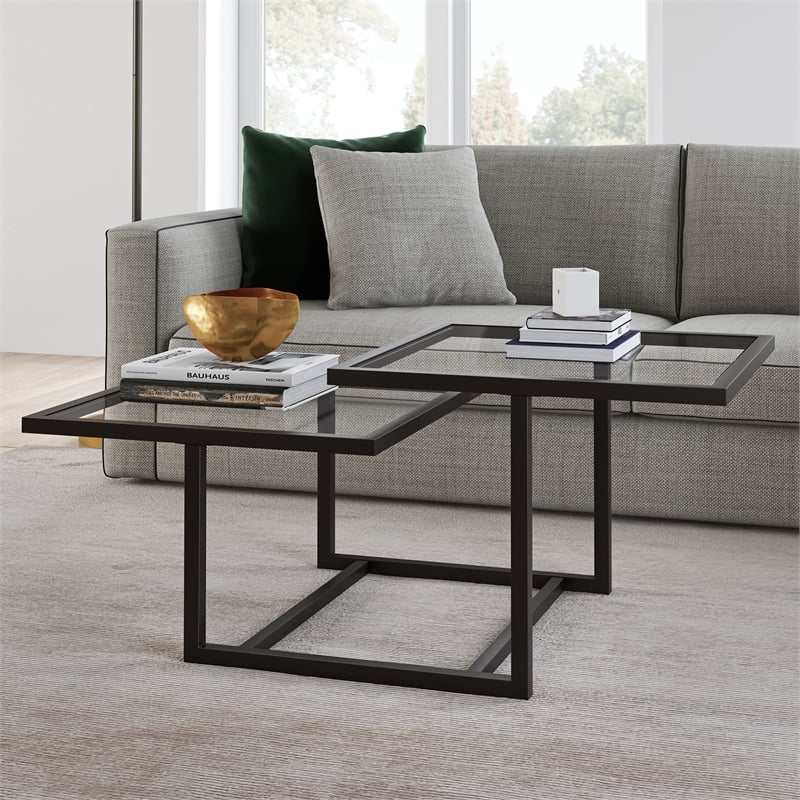 Henn&Hart Metal Two Tier Black and Bronze Glass Top Coffee Table