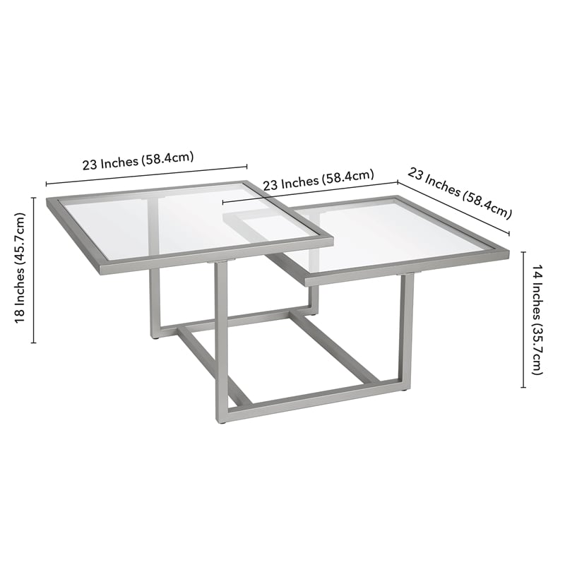 Henn&Hart Metal Two Tier Satin Nickel/Gray Glass Top  Coffee Table